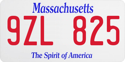 MA license plate 9ZL825