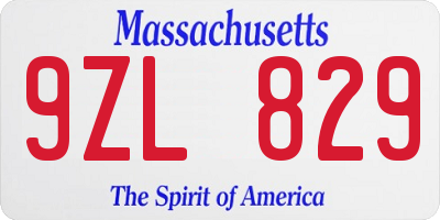 MA license plate 9ZL829