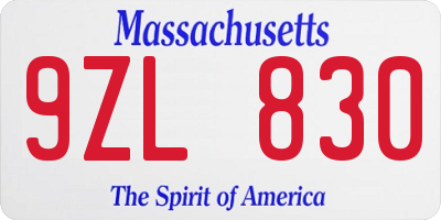 MA license plate 9ZL830