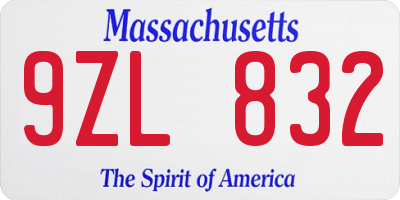 MA license plate 9ZL832