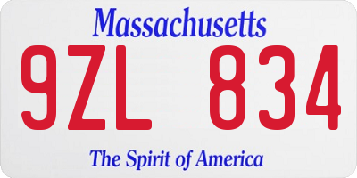 MA license plate 9ZL834