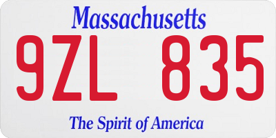 MA license plate 9ZL835