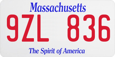 MA license plate 9ZL836