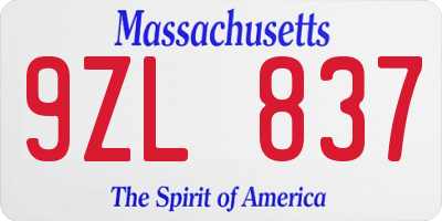 MA license plate 9ZL837