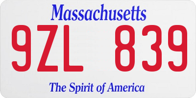 MA license plate 9ZL839