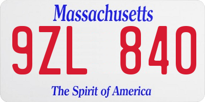 MA license plate 9ZL840