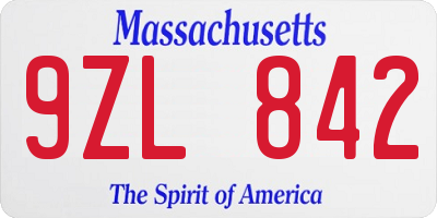 MA license plate 9ZL842