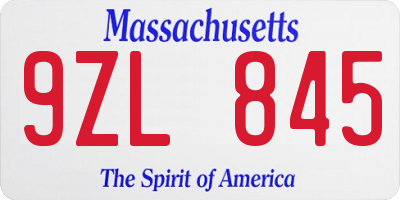 MA license plate 9ZL845