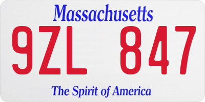 MA license plate 9ZL847