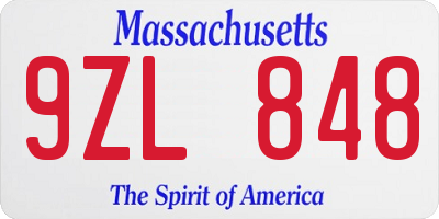 MA license plate 9ZL848