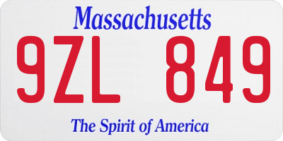 MA license plate 9ZL849