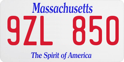 MA license plate 9ZL850