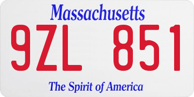 MA license plate 9ZL851