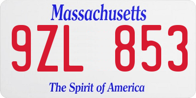 MA license plate 9ZL853