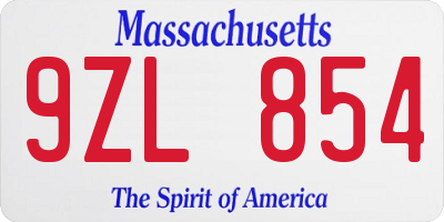 MA license plate 9ZL854