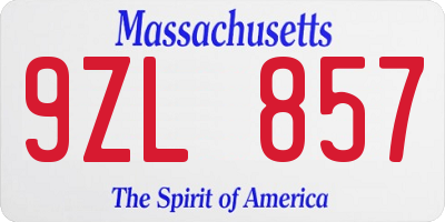 MA license plate 9ZL857