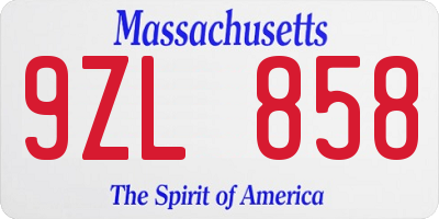 MA license plate 9ZL858