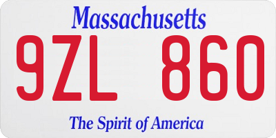 MA license plate 9ZL860