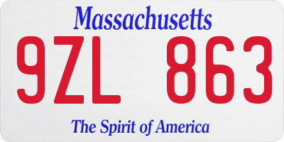 MA license plate 9ZL863