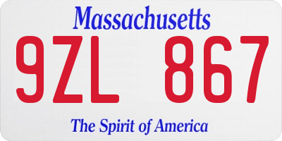 MA license plate 9ZL867