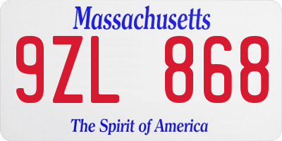 MA license plate 9ZL868