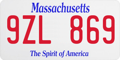 MA license plate 9ZL869
