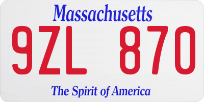 MA license plate 9ZL870