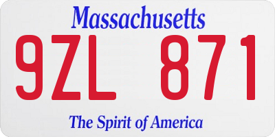 MA license plate 9ZL871