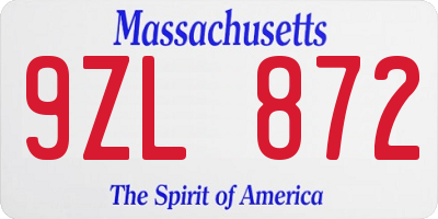 MA license plate 9ZL872