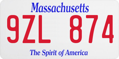 MA license plate 9ZL874