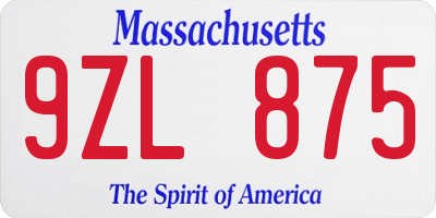 MA license plate 9ZL875