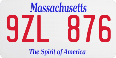 MA license plate 9ZL876