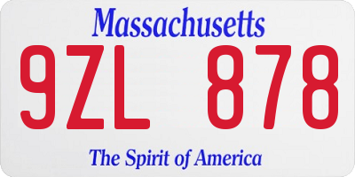 MA license plate 9ZL878