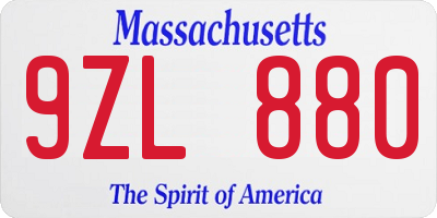 MA license plate 9ZL880
