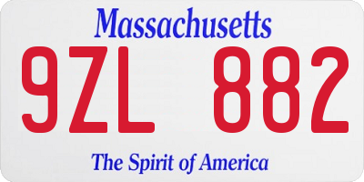 MA license plate 9ZL882