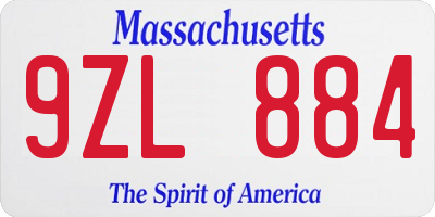 MA license plate 9ZL884