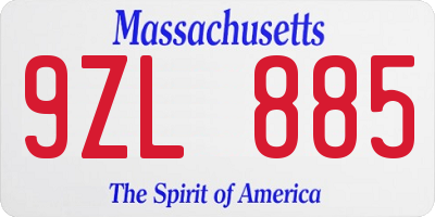 MA license plate 9ZL885