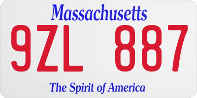 MA license plate 9ZL887