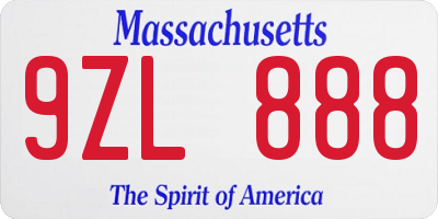 MA license plate 9ZL888