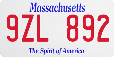 MA license plate 9ZL892