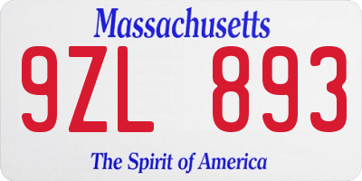 MA license plate 9ZL893