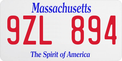 MA license plate 9ZL894