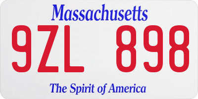 MA license plate 9ZL898