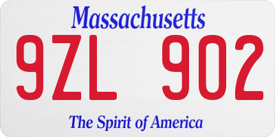 MA license plate 9ZL902