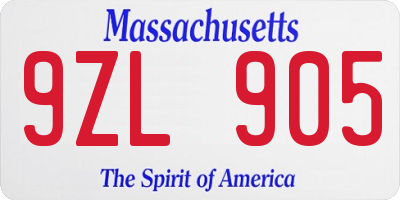 MA license plate 9ZL905