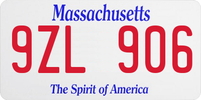 MA license plate 9ZL906