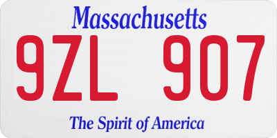 MA license plate 9ZL907