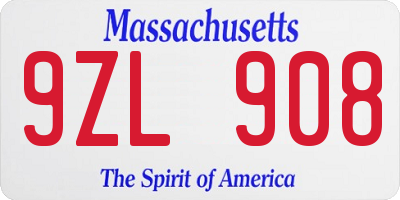 MA license plate 9ZL908