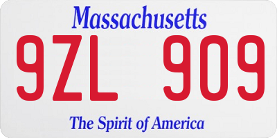 MA license plate 9ZL909
