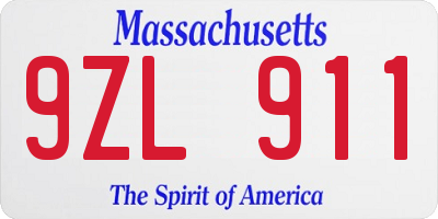 MA license plate 9ZL911